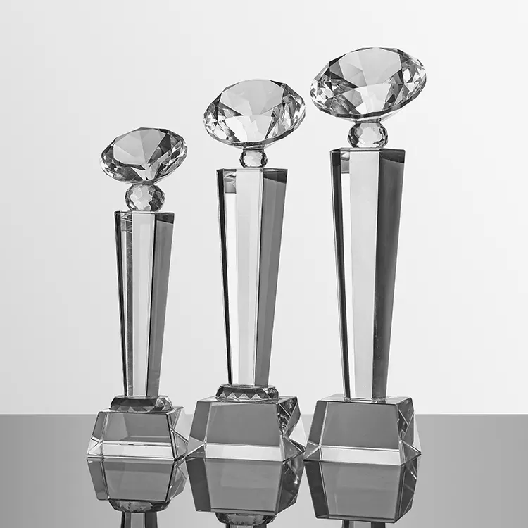 Trophée de récompense en forme de diamant en verre de cristal personnalisé, cadeau Souvenir d'affaires avec Logo gravé