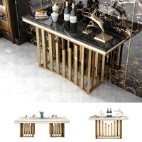 Table console de luxe moderne en acier inoxydable et marbre avec miroir pour le salon