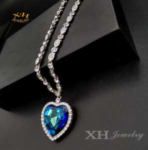 Monili di Modo del Regalo di san valentino Austria <span class=keywords><strong>Blu</strong></span> Cristallo di <span class=keywords><strong>Zaffiro</strong></span> a Forma di Cuore Pendente di Fascino Della Collana - Product Image 4