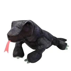ใหม่สีดํายักษ์ Komodo จอภาพกิ้งก่าสมจริงมากขึ้นหมอนนุ่มเติมสัตว์ของเล่นตุ๊กตา