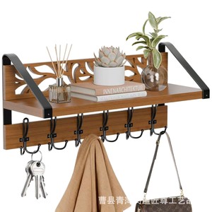 Estante de almacenamiento de madera para montar en la pared con ganchos para baño, sala de estar, dormitorio, perchero, organizador multiusos - Product Image 2