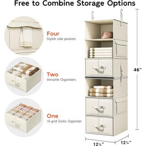 Hanging Closet Organizer <b>6</b>-Shelf With 3 <b>Drawers</b> Detachable Storage For Wardrobe Clothing Organizer - Product Image 3