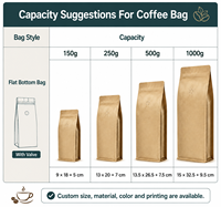 Sacs à café avec valve (50 pièces, 16 oz/1 lb) noirs, en aluminium haute barrière, à fond plat, pour le stockage de grains de café vides