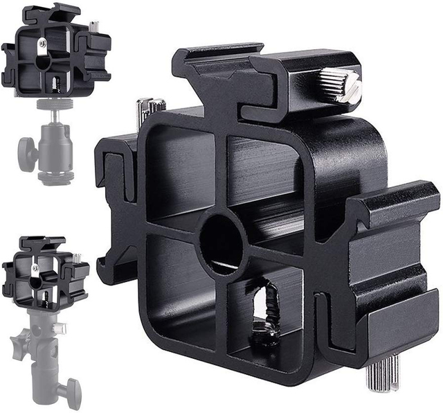 YEAH Universal 3 in 1 Triple Hot Cold Shoe Mount Adapter for Flash Lighting Stand Studio Umbrella Bracket Holder