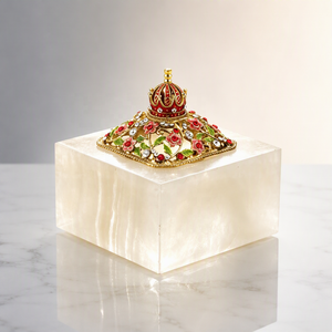 Caixa de Brincos de Cristal Redonda com Puxador de Diamante, Base Amarela e Verde, Pote de Vidro K9 para Armazenamento de Joias, Presente de Casamento - Product Image 1