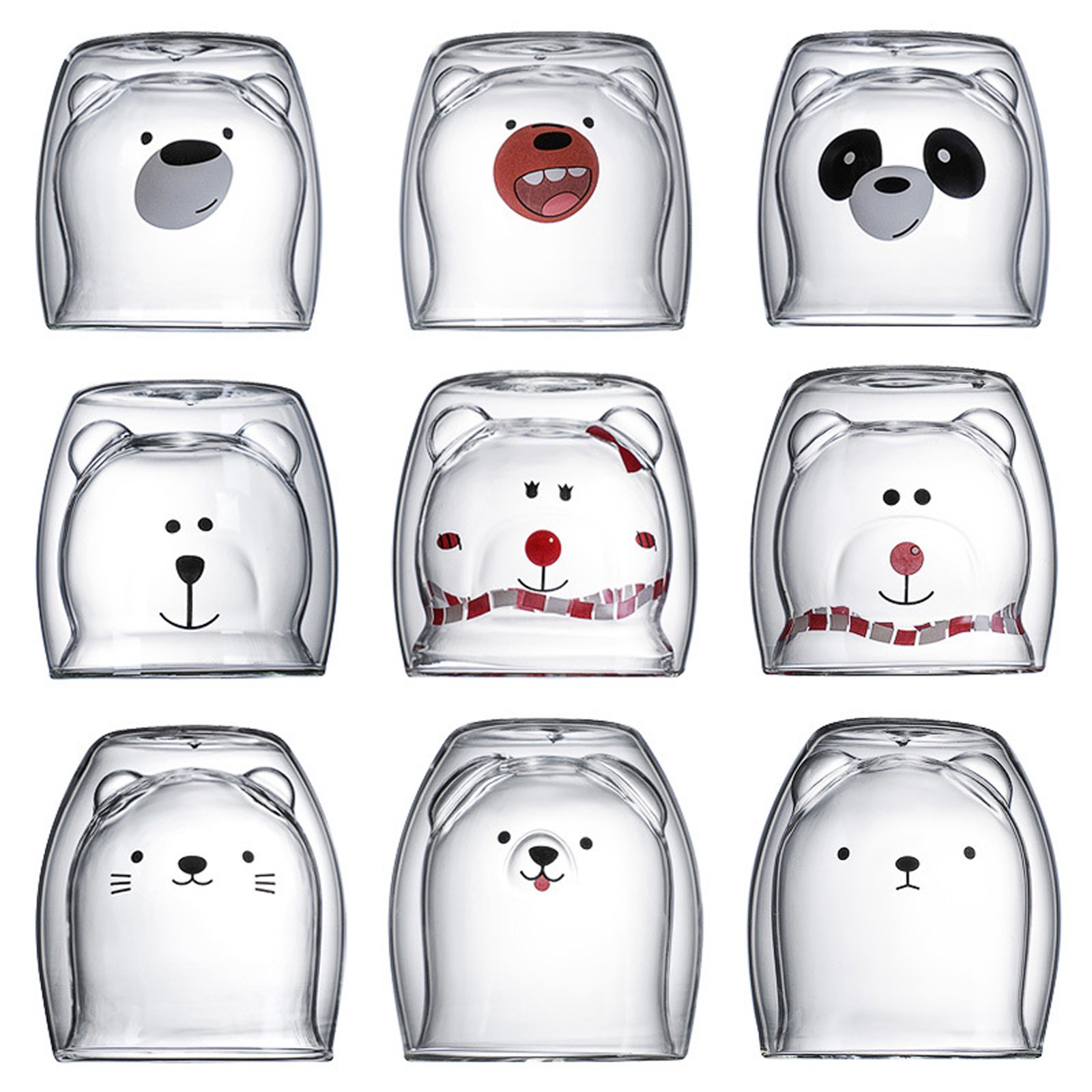 260ml Double Wall Glass Mug – Cute Bear/Cat/Dog Animal Design, Insulated Coffee/Beer Cup, Gift Set
