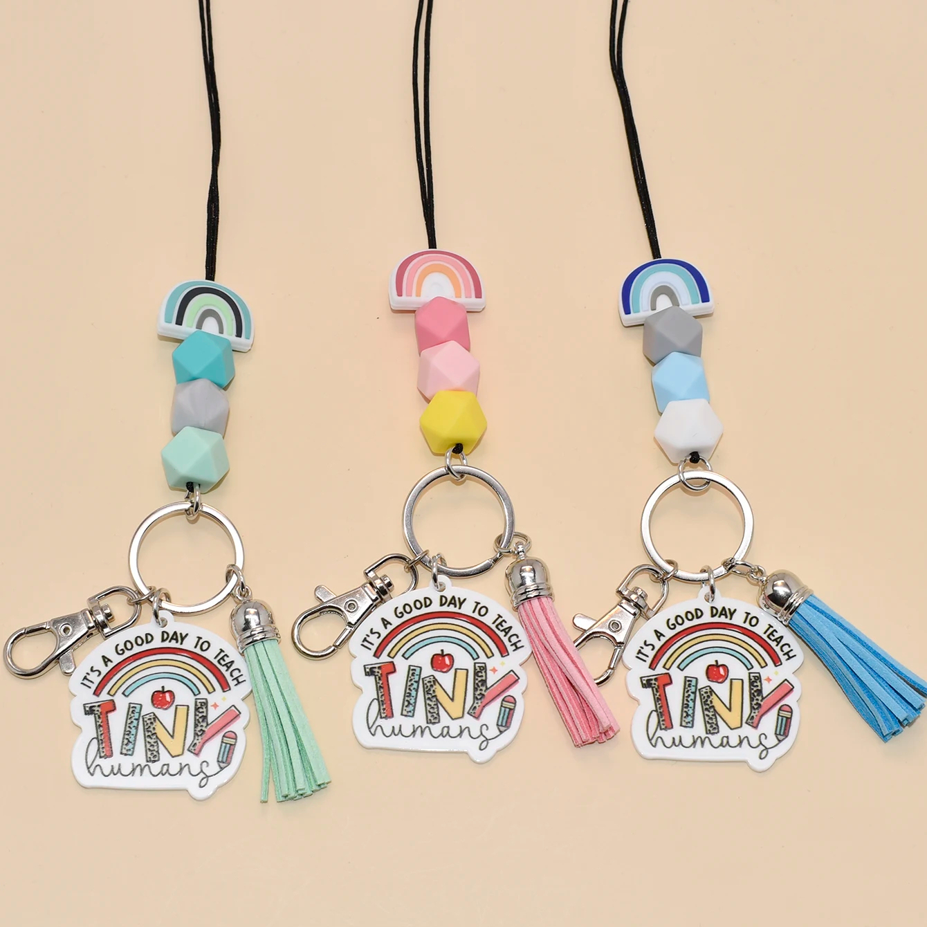 Wofish Boho Design Cute Style Silicone Pencil Colors Lanyard Keychains With Black COMPOSITION Bool TINY Big Pencil Blank Gifts