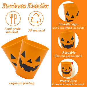 Vasos de Plástico Ecológicos Color Naranja con Logotipo Personalizado, Vasos con Diseño de Calabaza de Halloween, Aptos para Agua Hirviendo, Recuerdos para Fiestas - Product Image 2