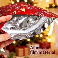 Kantong Hadiah Natal dengan Tali Serut, Cetak Logo Kustom, Kemasan Foil, Kantong Permen Alas Datar untuk Suvenir Pesta Anak