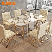 Puruo – Ensemble table et chaises de salle à manger modernes en acier inoxydable avec cadre doré et argenté, fabricant de tables sur mesure pour les salles d'exposition aux États-Unis et en Afrique