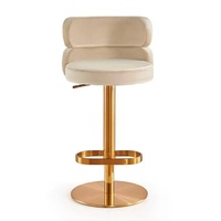 Tabouret pivotant réglable en hauteur Yeehon Gold Lift, siège en flanelle, design moderne luxueux, structure en acier inoxydable, accoudoirs fixes, pour bar à domicile