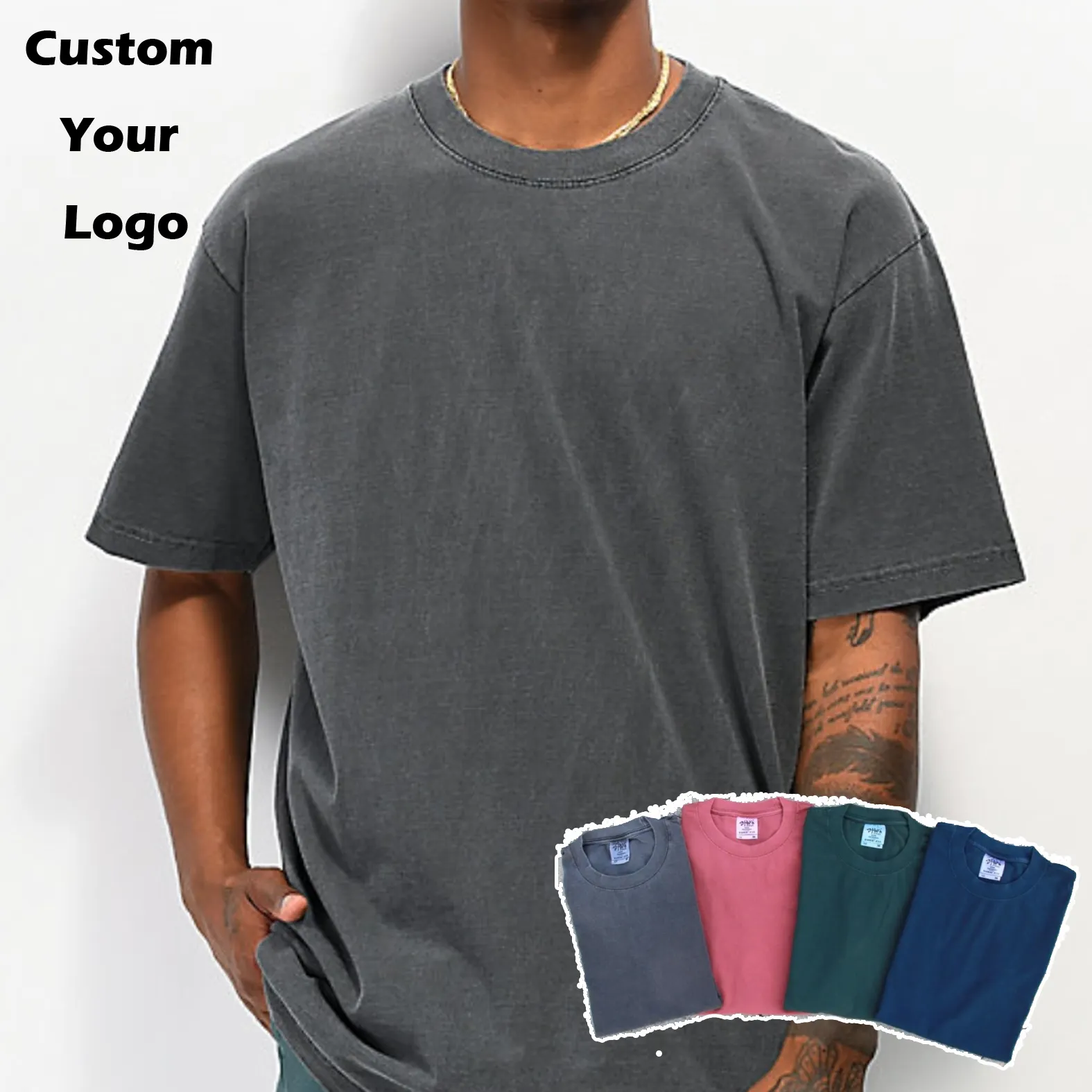 फैशन OEM थोक कस्टम लोगो मुद्रण Tshirts कपास पुरुषों की एसिड धोने विंटेज खनिज धो सादे प्लस आकार के टी-शर्ट