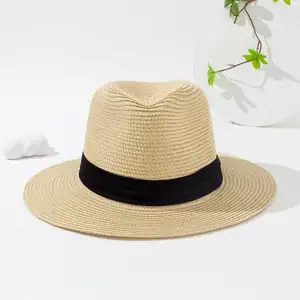 Venta caliente verano playa sombreros al por mayor personalizado mujeres hombres papel Panamá sombrero de paja