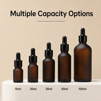 Flacon compte-gouttes en verre ambré givré 15ml 20ml 30ml 50ml 100ml, récipient pour sérum avec compte-gouttes en plastique noir de 18mm