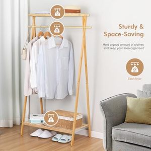 Factory Custom Natural Wood Multifunction Clothes Hanging Rack OEM ODM Bespoke Double Layer Non-Folding <b>Storage</b> - Product Image 3