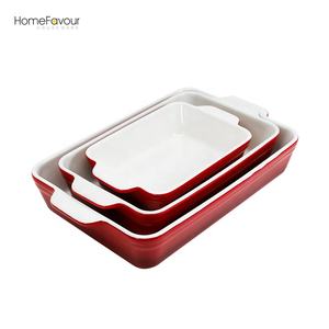 Lot de 3 plats de cuisson durables, grande casserole rouge pour four, ensembles de plats de cuisson rectangulaires en céramique - Product Image 1