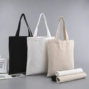 Wholesale Black White Blank Canvas Tote Bags Advertising Reusable Cotton Canvas Shopping Bag With Custom Print Logo