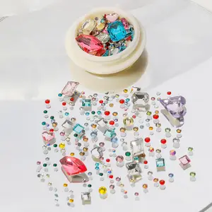 Aksesori manikur DIY batu berlian permata kuku belakang titik kristal berlian berlian imitasi seni kuku kaca bentuk campuran