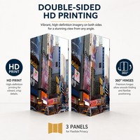Grand séparateur de pièce pliable de luxe moderne avec motif photo personnalisé paysage urbain, idéal pour l'intérieur