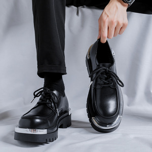 Scarpe Derby Formali da Uomo per Affari, Resistenti con Punta in Acciaio, Suola Spessa, Rialzo Interno, Allacciatura Antiscivolo e Soletta con Piattaforma - Product Image 2