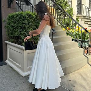 <span class=keywords><strong>Abito</strong></span> Lungo Elegante da Sera Bianco con Scollo a V Profondo, Halter, Linea ad A, Senza Schienale, Vita Alta, Casual da Donna - Product Image 2