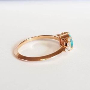 compromiso Paraiba Esmeralda y diamante con acento Marquesa inspirado en la naturaleza anillo con forma de hoja en oro plateado - Product Image 3