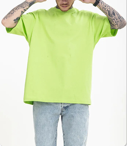 เสื้อยืดคอกลมสำหรับผู้ชายผ้าฝ้าย95% ผ้าสแปนเด็กซ์สีเขียวอ่อนสีพื้นไซส์ใหญ่พิเศษ - Product Image 1