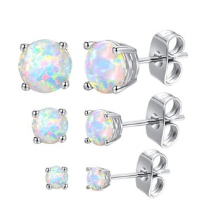 Stainless Steel <b>Opal</b> Stud <b>Earrings</b> Set | Multi-Color Iridescent Stones with 0.8MM Rod | Hypoallergenic Waterproof & Non-Fading - Product Image 2