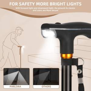 Tongkat Jalan Aluminium dengan Lampu LED, Lipat, Dapat Disesuaikan, Alas Empat Kaki Berputar, Berdiri Sendiri, untuk Lansia dan Dewasa, Kelas I - Product Image 2