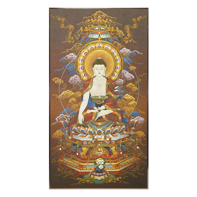Dipinti fatti a mano di Thangka del Buddha Sakyamuni nella sala centrale dei tre tesori del Buddha