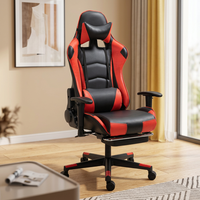 Chaise de bureau pour ordinateur, chaise de gaming style course, base en métal/nylon, accoudoirs en cuir PU, inclinable, traditionnelle