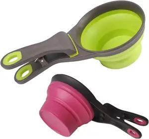 Collapsible Pet Scoop Silicone Measuring Cups Set Sealing Clip 3 in 1 Multi-Function Scoop Bowls Bag Clip for Dog Cat Food Water