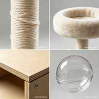 Arbre à chat en bois DuoDen à double étage, avec double entrée, maison pour chat, capsule spatiale, poteaux à gratter en sisal, emballé en carton, pour usage intérieur