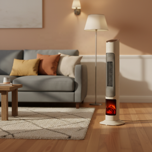 Ventilateur chauffant électrique PTC avec minuterie 8 heures, télécommande, design flamme 3D – Idéal pour l'hiver, compatible électrique et gaz pour la maison - Product Image 2