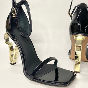 Xinzirain Manufacture <strong>Women</strong> Custom Heels <strong>Strappy</strong> Gold Heels Mental logo <strong>Sandals</strong> - Product Image 2
