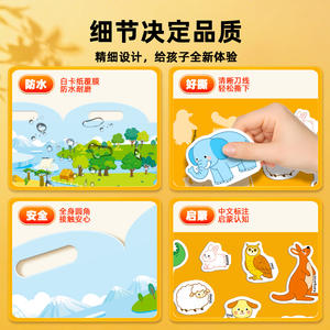 Livre d'activités silencieux pour enfants, jouet éducatif précoce avec autocollants en gelée, version anglaise, jouet éducatif répétitif - Product Image 5