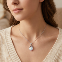 ZG – collier avec pendentif en opale en forme de cœur, en laiton plaqué couleur argent, bijoux romantiques et délicats pour femmes, cadeau