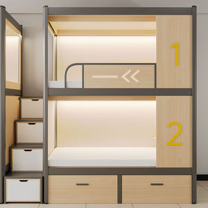 Literas duraderas y elegantes con marco de madera y metal, cápsulas para dormir con escaleras y camas de <span class=keywords><strong>hostal</strong></span> de almacenamiento - Product Image 3