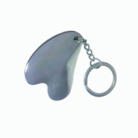 Outil Gua Sha personnalisé en alliage de zinc, masseur en métal argenté avec porte-clés pour une utilisation portable