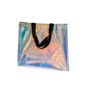 럭셔리 레인보우 PVC 쇼핑백 블루 실버 로즈 토트 포장 PVC의 선물 가방
