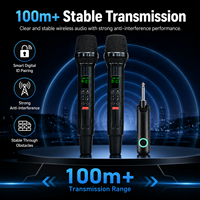 Système de microphone à condensateur sans fil double 2,4 GHz rechargeable avec récepteur, réglage FM et prêt pour le streaming en direct