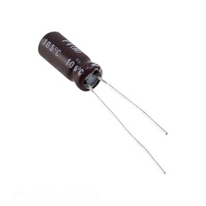 ตัวเก็บประจุแบบ Through Hole CAP ALUM รุ่น UPV1A680MFD1TD ของผู้ผลิต 68 ยูเอฟ 20% 10 โวลต์ แบบ Radial TH - Product Image 1
