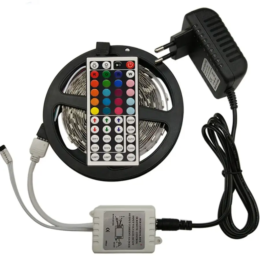5050 SMD 5m 10m RGB LED Strip Light ยืดหยุ่น Led กันน้ำ RGB diode LED ริบบิ้น IR คอนโทรลเลอร์แหล่งจ่ายไฟ