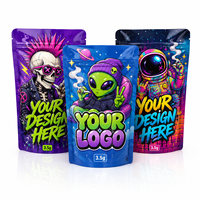 Sachet Mylar Personnalisé 3,5g Anti-Odeur ZA Pack Brillant Crâne Alien Astronaute Dessin Animé Street Art Emballage Pochette