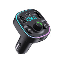 Émetteur FM sans fil BT5.4 USB-A USB-C 15W pour voiture avec chargeur MP3, 7 couleurs LED, appels mains libres et lecteur USB