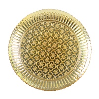 StarLuckINT Vente en gros Assiette de présentation en verre doré gaufré de style européen de 13 pouces, Assiette à fruits, Vaisselle de luxe, Décoration artistique