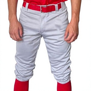 Pantalon de baseball pour homme, gris, ceinture rouge, coupe ajustée, polyester respirant, couleur unie, avec poches, vêtements toutes saisons - Product Image 4
