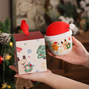 Cute Merry Christmas Mug Small Ceramic Coffee Cup with Red Hat - Product Image 6