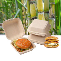 Boîte à lunch biodégradable pour frites à emporter, boîte d'emballage pour hamburgers en résidus de canne à sucre de grande capacité