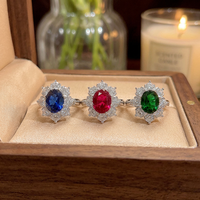 9 anillos de moda con imitación de piedras preciosas coloridas, novedades 2026 para mujer, de latón y cobre, con circonita cúbica de corte ovalado de 7*9mm y diseño de flor.